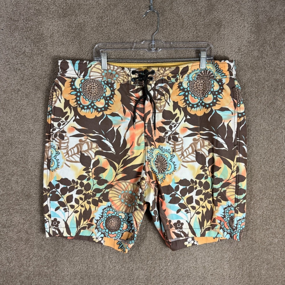 Tommy Bahama Swim Board Shorts Mens XL Brown Floral Print Mesh Lined Relaxed Fit